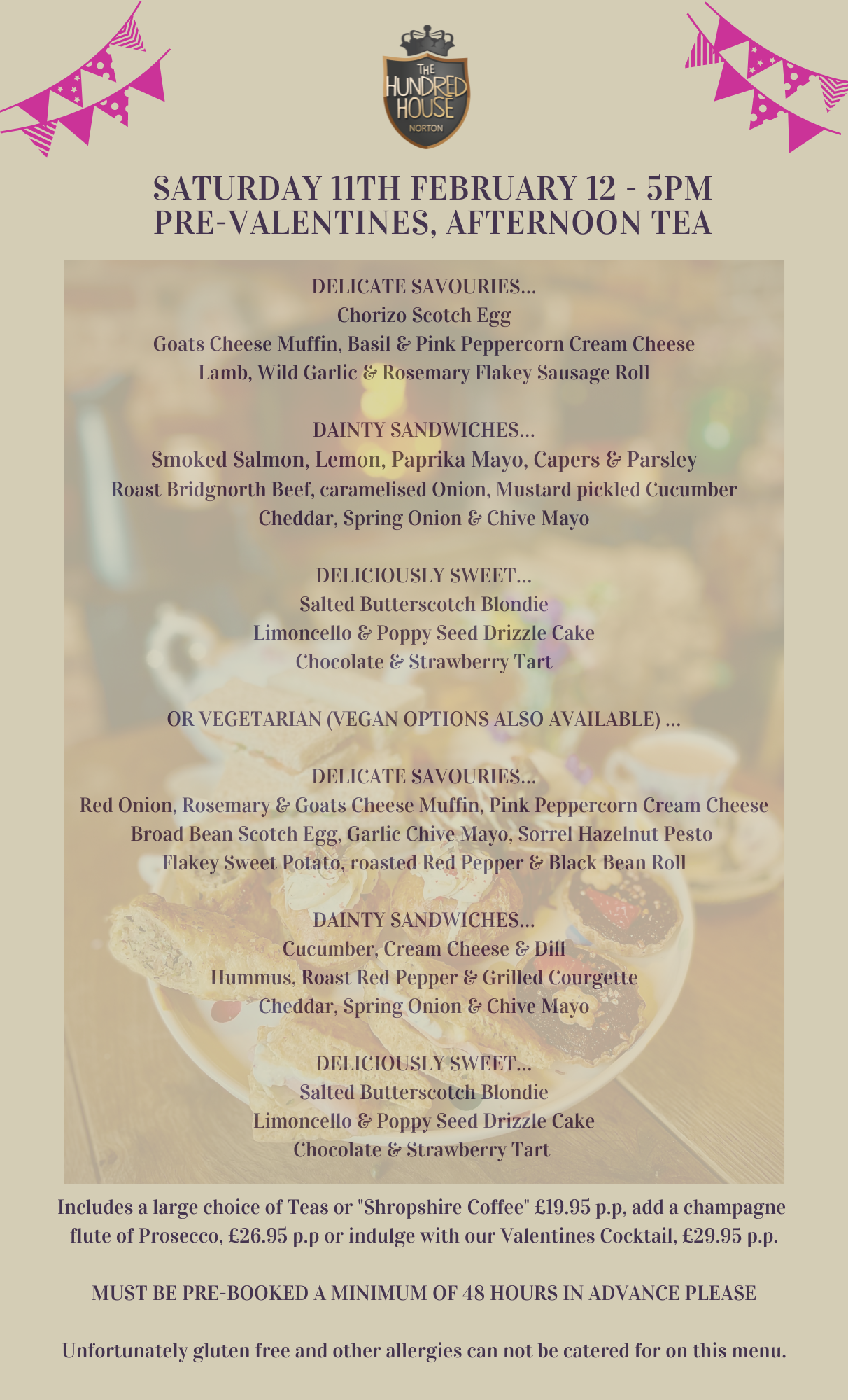 Pre-Valentines Afternoon Tea Menu