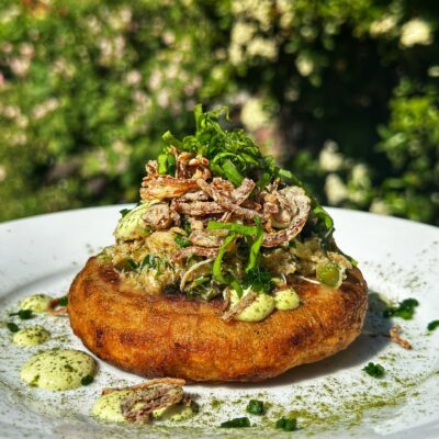 Dressed Crab on homemade Sourdough Crumpet